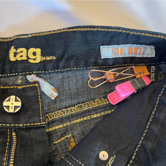 Tag Denim Jeans Embroidered Bootcut Black Dark Wash ID# 1067 Stretch Size 27 EUC - Picture 12 of 16